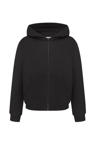Худі з футера з начосом на блискавці, чорний фото Худі з футера з начосом на блискавці, чорний фото