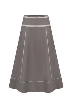 Jersey skirt, grey with eco-leather trim photo