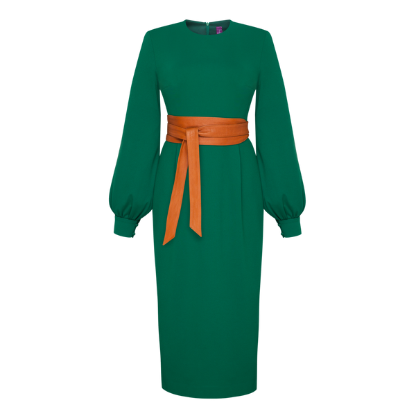 GREEN DRESS WITH LEATHER BELT photo GREEN DRESS WITH LEATHER BELT photo