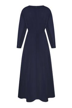 Dark blue silk dress photo