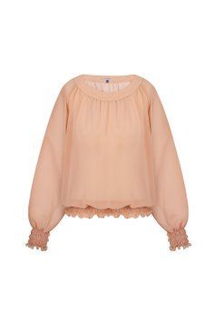 Блуза шовкова, драпірована, персикова фото