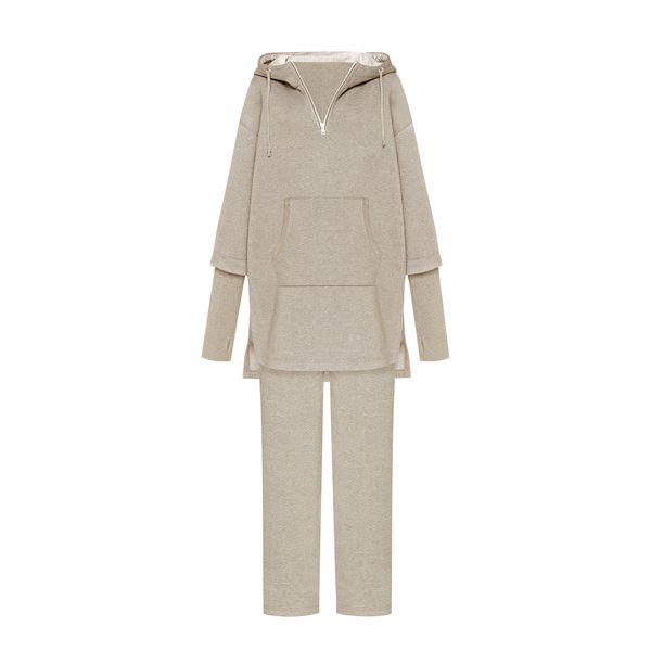 BEIGE MELANGE TROUSERS WITH FLEECE photo