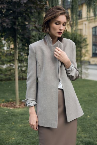 BEIGE JACKET WITH ECO LEATHER photo