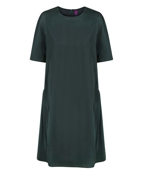 Dark green silk dress photo