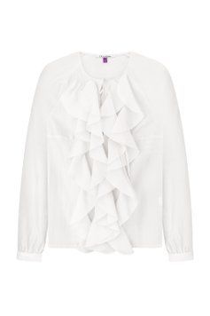 Блуза з рюшами без коміра, молочна  фото