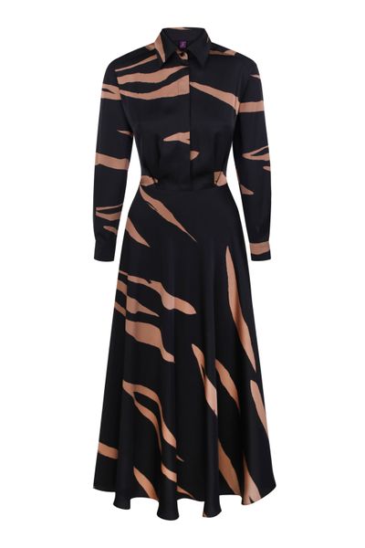 Silk black and beige dress photo