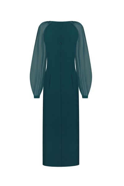 Сукня  смарагдова, з шовковими рукавами  фото