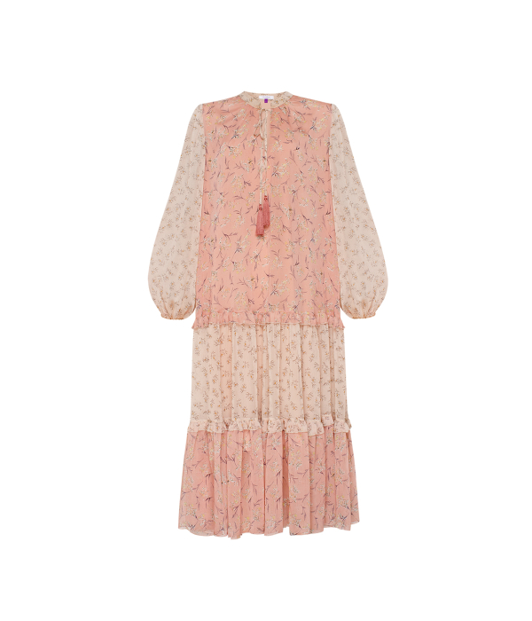 Сукня шовкова двокольорова рожево-бежева